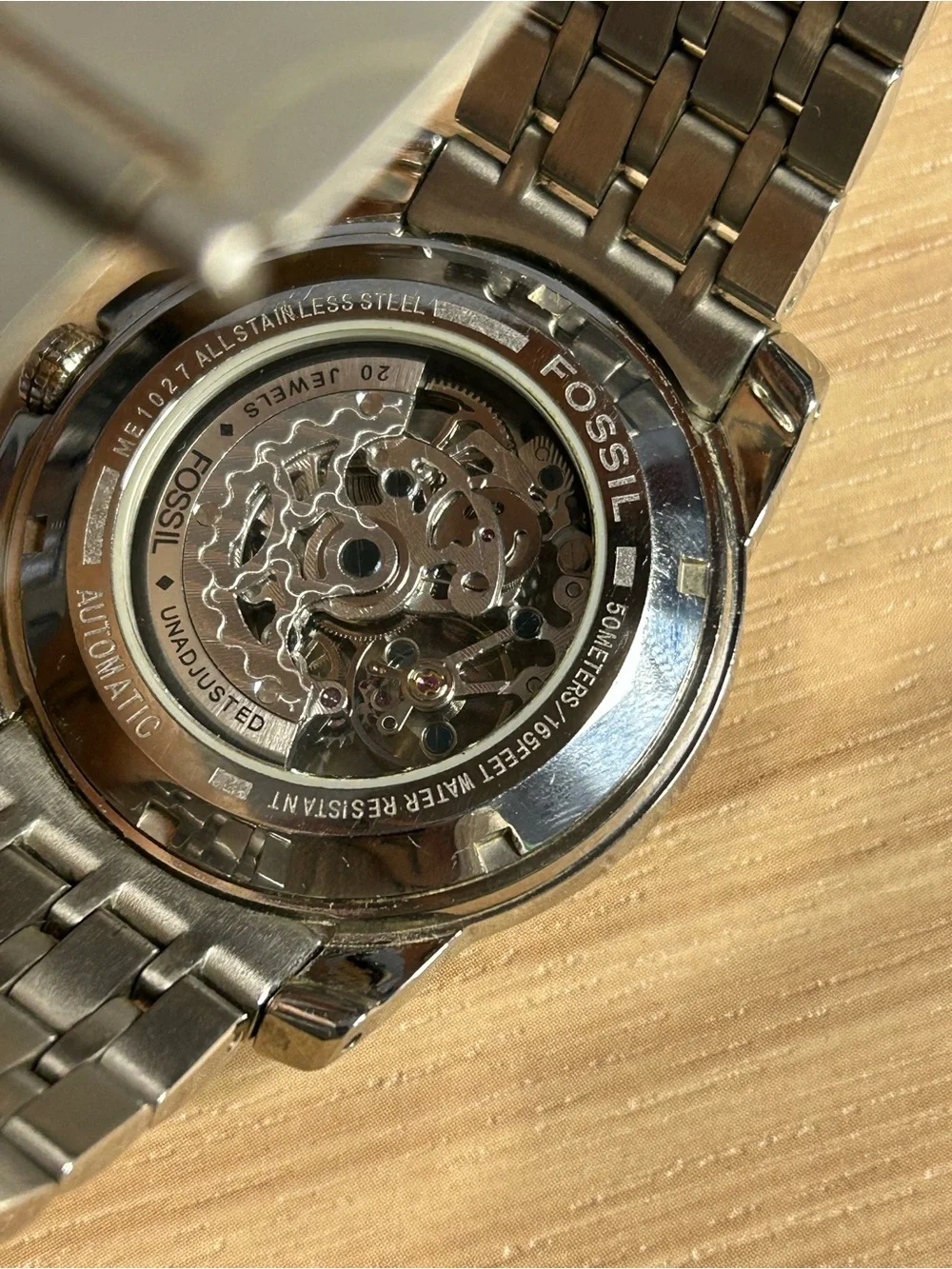 Fossil ME1027 Men’s Silver and Black Skeleton Automatic Watch